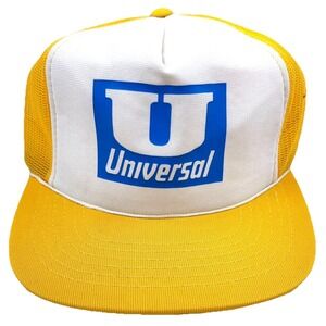 Vintage  Universal Tires Trucker Hat Cap Yellow White 80s 90s Trucking Snap Back